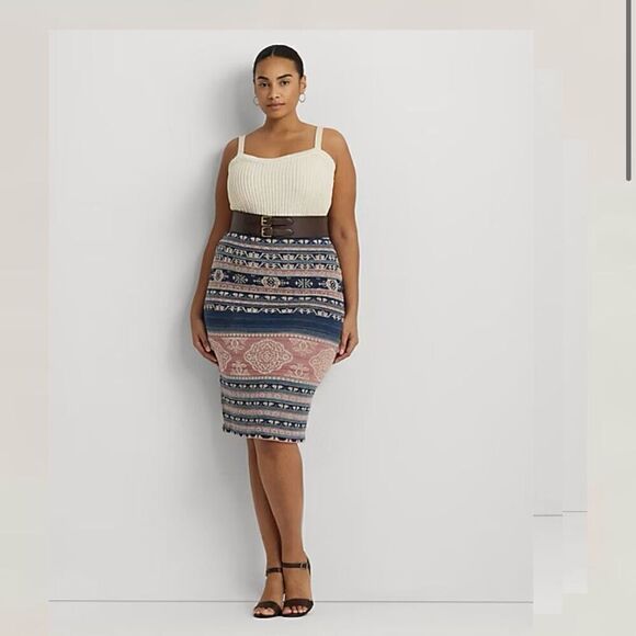 NWT Lauren Ralph Lauren Geo-Motif Linen-Cotton Pencil Skirt Woman Plus size 3X $ - Picture 1 of 8